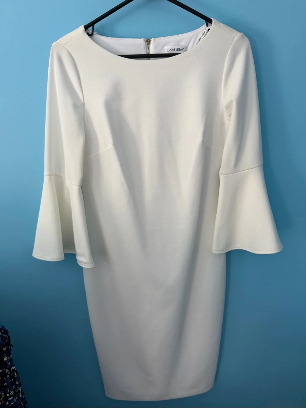 Calvin Klein Cream Bell-Sleeve Midi Sheath Dress